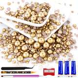 60g Antique Gold Flatback Half Round Pearls Mixed Size 3-10mm Resin Craft Beads for Nail Art, Face Gems, DIY Jewelry Making