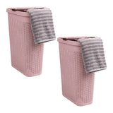 Mind Reader 40L Slim Laundry Hamper, Clothes Basket, Lid, Wicker Design, Plastic, 18L x 10.4W x 23.5H, Set of 2, Pink