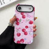 QLTYPRI Case for iPhone Air, Aesthetic Cute Pink Cherry Bow Phone Case for Girls Women, Protective Hybrid 2-Layer Hard Shell Sil