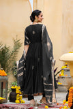 Gosriki Women'S Rayon Blend Printed Anarkali Kurta With Pant & Dupatta (Berlin Black-Gs_S_Black_Small),Black,,B0DPZBRTP4