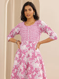 Libas Pink Pure Cotton Printed Kurta Sets For Women Pink L 36994