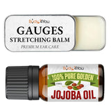BodyJ4You Piercing Aftercare Kit - Ear Stretching Balm - 100% USDA Organic Jojoba Oil - Stretched Ear Gauges Tragus Nose Septum