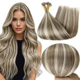 Full Shine U Tip Hair Extensions Real Human Hair 22 Inch Keratin Tip Hair Extensions Human Hair Brown with Blonde Highlight Fusi