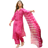 Anni Designer Women'S Rayon Blend Straight Bandhej Printed Kurta With Pant & Dupatta (Baghira Pink_3Xl_Pink_Xxx-Large),Pink,3XL