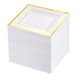 bUCLA 100PCS Gold Square Plastic Plates - 6inch Disposable Dessert/Cake Plates - Premium Hard Square Small Appetizer Plates for