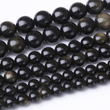 32PCS 12MM Natural Black Golden Obsidian Stone Beads Energy Healing Beads for DIY Jewelry Bracelet Necklace Making for Jewelry M
