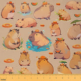 jejeloiu Cartoon Capybara Fabric by The Yard Cute Animal Upholstery Fabric for Chairs Kawaii Summer Waterproof Indoor Outdoor De