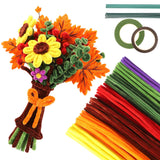 300Pcs Fall Pipe Cleaners Craft, Pipe Cleaners Bulk Chenille Stems with 40Pcs Green Floral Wires and Gardening Tape for Flowers