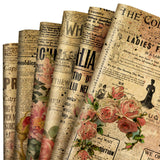 AnyDesign 12 Sheet Vintage Wrapping Paper Retro Newspaper Print Kraft Gift Wrap Paper Bulk Folded Flat Rose Newspaper Art Paper