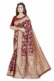 Sugathari Womens Banarasi Saree Pure Kanjivaram Silk Saree Soft New Ladies 2023 Design Wear Pattu Sarees Latest Party Sari Collections With Blouse Piece For Wedding Sadi (San Pari-187 Maroon)