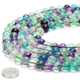 70PCS Natural 8MM Healing Gemstone, Fluorite Energy Stone Round Loose Beads, Semi-Precious Crystal Beads with Free Elastic Strin