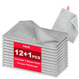 Byesly NonScratch Silver Mesh Dish Cloths, 12+1 Pack 3Layer Metallic Fiber Cleaning Cloths for Kitchen, Diamond Weave Scrubber
