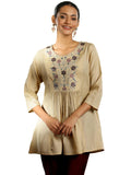 Libas Women'S Cotton Blend Yoke Design Regular Kurti (58232B Beige