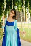 Anni Designer Women'S Rayon Viscose Solid Anarkali Kurta With Pant & Dupatta (Kuspari Blue_Xxl_Blue_Xx-Large),Blue,2XL,,,