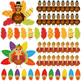 BBTO 36 Sets Thanksgiving Turkey Craft Kit 36 Pcs Turkey Craft Paper and 240 Pcs Glue Point Dots for Thanksgiving Party Decorati