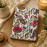 ISHU HANDIARTISTIC Handcrafted Fabric Journal Notebook with Block Print Cover & String Closure (White)