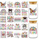Rngmsi Mom UVDTF Cup Wrap - 20 Sheets Mama UV DTF Cup Wraps for 16 oz Glass, Leopard Print Cat Dog Bear Flower Stickers for Wate