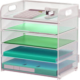 Letter Tray Paper Organizer 5-Tier Desk Organizer File Organizer Paper Holder with Handle, Metal Desktop Document Shelf Tray Off
