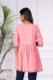 Digital Shopee Rayon Embroidery Short Flair Frock Regular Kurti | Kurta For Women Girls (Small, Peach)