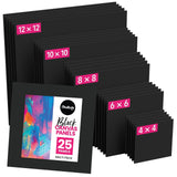 Chalkola Black Canvas for Painting (25 Pack, Square Canvas Panels) - 4x4, 6x6, 8x8, 10x10, 12x12 inch (5 Each) - Painting Canvas