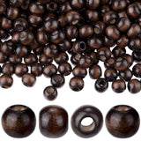HINZIC 200pcs 9x10mm Wooden Beads, Dark Coffee Large Hole Macrame Bead, Natural Wood Hair Bead, Round Loose Spacer Beads for Mak