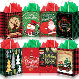 Cholemy 40 Pack Christmas Gift Bags with Paper Tissue Paper Bulk Reusable Christmas Cloth Bags with Handles Christmas Wrapping C