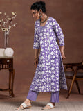 Libas Women'S Pure Cotton Printed Kurta Set (278970R Purple Purple L