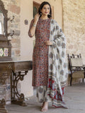 Anni Designer Women'S Cotton Blend Printed Straight Kurta Plazzo With Printed Dupatta (Aabina Maroon_Xl_Maroon_X-Large),Maroon,XL,,,