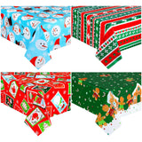 4 Pcs Christmas Tablecloth Disposable Plastic Rectangle Xmas Picnic Table Cover Christmas Pattern Printed Dining Table Cloth for