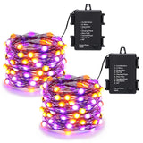 Lomotech Orange Purple Halloween Lights, 2 Pack 16.4ft 50 LED Battery Operated Halloween Fairy Lights with Timer Function, 8 Mod
