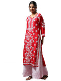 Anni Designer Women'S Cotton Blend Chikankari Embroidered Straight Kurta (Pot-Red_S_Red_Small),Red,S