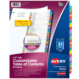 Avery 1-31 Dividers for 3 Ring Binders, 31 Tabs per Set, Customizable Table of Contents, Multicolor Arched Tabs, Great for Organ
