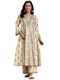 Libas Womens Printed Cotton A-Line Kurta With Palazzos