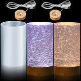 Honoson 3 Pieces Light Resin Silicone Mold Set, Include Resin Mold and USB Powered Wooden Lighted Base Stand for DIY Table Candl
