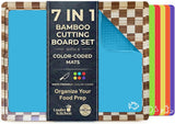 Bamboo Cutting Board Set with Holder & 6 Mats
