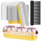 ylnurac Upgrade Large 11.8oz Mini Cake Pans with Lids and Spoons 30Pcs Mini Loaf Pans Disposable for Gift Giving Bake Sale Lunch