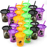 Nuanchu 24 Pcs Halloween Cups for Kids Plastic Tumbler with Lids and Straws 10 Oz Reusable Toddler Cups for Happy Halloween Part