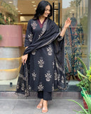 Anni Designer Women'S Rayon Blend Straight Printed Kurta With Pant & Dupatta (Jimny Blue_4Xl_Blue_Xxxx-Large),Blue,4XL,,,