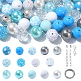 DanLingJewelry 50Pcs 20mm Winter Bubblegum Beads Blue & White Acrylic Beads Plastic Gumball Loose Beads for Jewelry Making