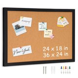 DOLLAR BOSS Cork Board for Wall 24 x 18 Bulletin Board for Wall with Black Wood Frame, Picture Display Pin Broad Vision Board fo