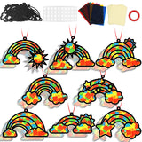 QOUBAI 32 Sets Rainbow Suncatchers Craft Kit DIY Window Stained Glass Effect Planet Rainbow Sun Paper Crafts Home School Classro