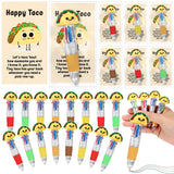 Sayglossy 36 Sets Taco Party Favor Pens Gift Bulk, 4-in-1 Multicolor Ballpoint Pen with Positive Cards for Mexico Taco Lover, Te