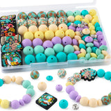 Kovict 100Pcs 12mm 15mm Green Animal Focal Silicone Beads for Keychain Bracelet Making, 8mm Rondelle Rhinestone Spacer Beads for