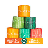 ECO SOUL Bamboo Toilet Paper 12 Mega Rolls 3 Ply, 300 Sheets per Roll | Eco-Friendly Septic Safe Organic Bath Tissues Sustainabl