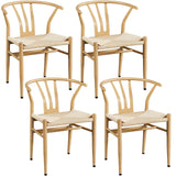 Yaheetech Weave Dining Chairs Set of 4 Mid-Century Modern Dining Room Chairs Weave Hemp Seat, Wood Color
