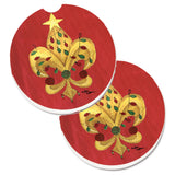 Caroline'S Treasures Christmas Fleur De Lis Tree With Lights Set Of 2 Cup Holder Car Coasters 8185Carc, 2.56, Multicolor