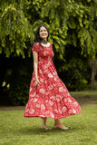 Anni Designer Women'S Cotton Blend Anarkali Printed Long Kurta (Maulik Red_L_Red_Large),Red,L,,,