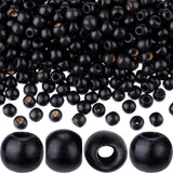 HINZIC 300pcs Black Wooden Beads, 9x10mm Large Hole Macrame Bead, Natural Wood Hair Bead, Round Loose Spacer Beads for Making Ha