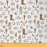 jejeloiu Cowboy Fabric by The Yard 10 Yards Kids Western Brown Upholstery Fabric for Chairs Hat Boots Horseshoe Seashell for Hom
