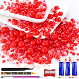 60g Red Flatback Half Round Pearls Mixed Size 3-10mm Resin Craft Beads for Nail Art, Face Gems, DIY Jewelry Making